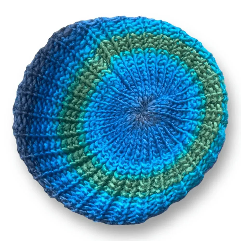 Knit Beret Hat Green Blue Tonal Shades Slouchy‎ Multicolor Winter Cap Warm